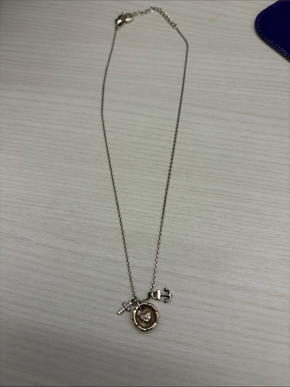 Brighton Silver Anchor, Rose Medallion & Cross Charm Necklace
